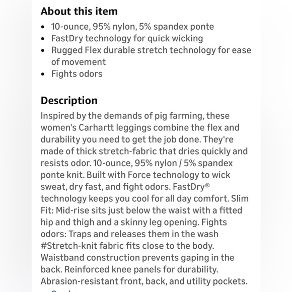 Carhartt Women's Force midweight utility legging pants burgundy brown M - Picture 7 of 8